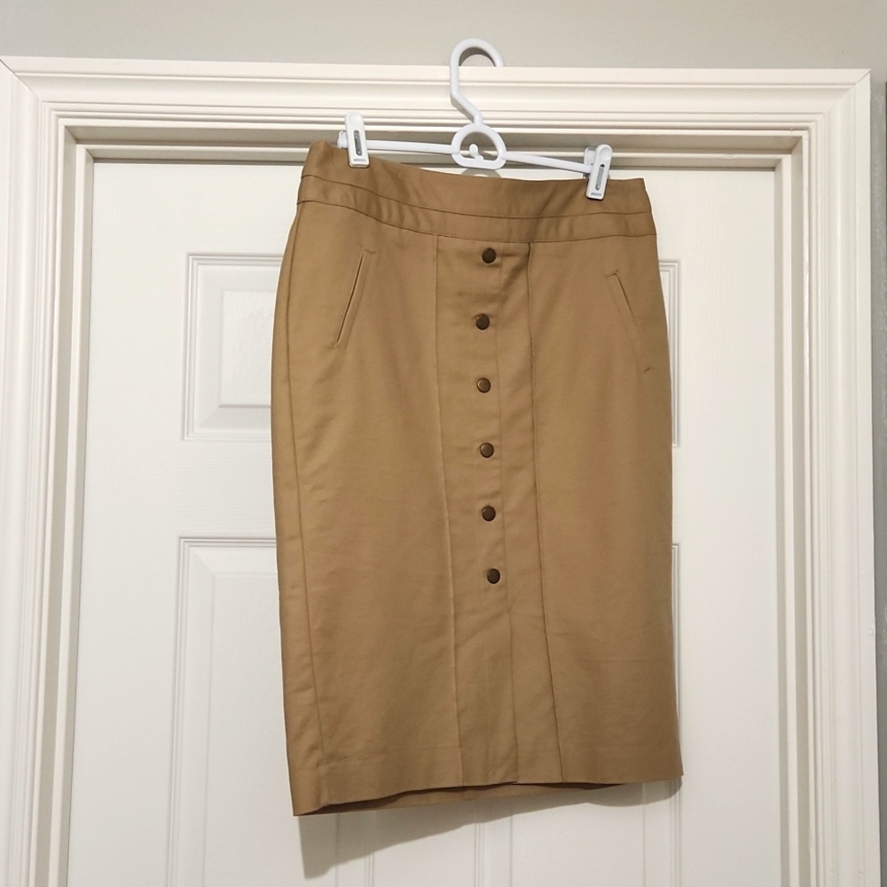 Khaki Pencil Skirt with Small Front Slit - Size 6
